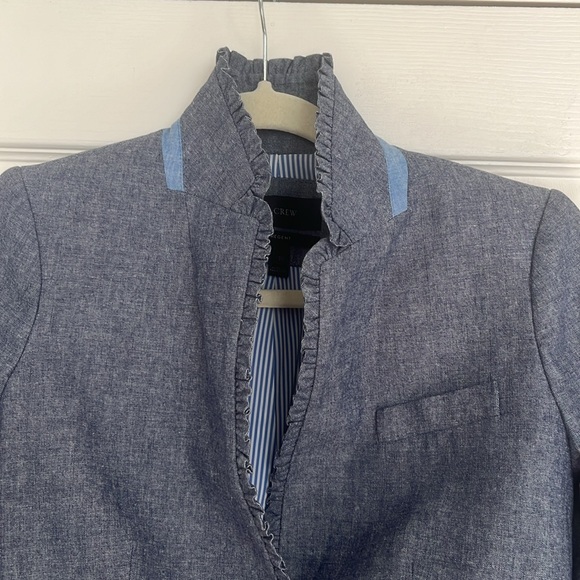 J. Crew Regent Blazer in Blue Chambray Ruffle - Picture 4 of 10